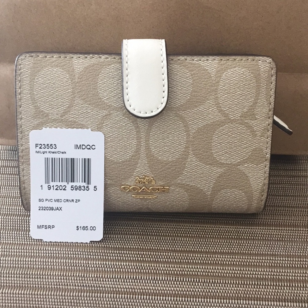 NWT Coach Medium Zip Wallet Khaki / Chalk - Picture 8 of 8